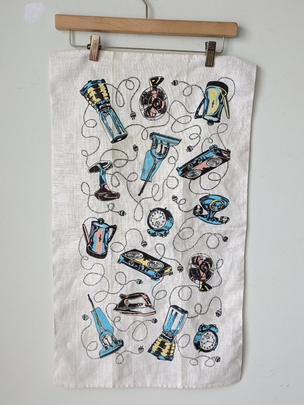 100% linen retro mcm atomic style tea towel nwot